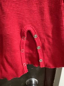 Red Ribbed Long Sleeve Top