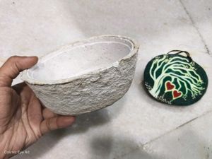 Combo Of Paper Bowl And Wooden Art Decor