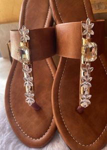 Brown Jeweled stone  Thong Sandals