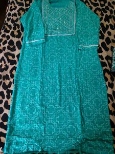 New,New,New. Teal Embroidered Kurti,