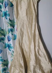 Long Ethnic Gown In Raw Silk Type Fabric