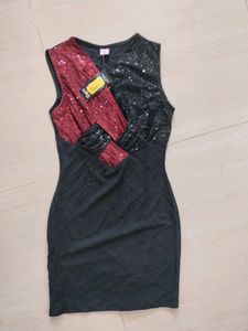 Women Black And Sequence Bodycon Mini Dress