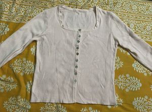 Pink Ribbed Button Top For Winter’s