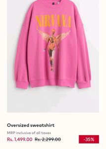 H&amp;M Oversized Pink Nirvana Sweatshirt
