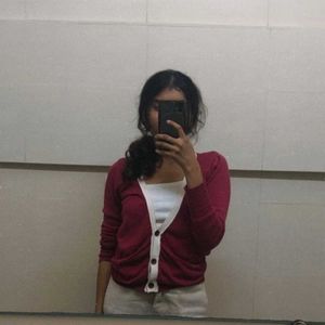 Rust Cardigan with White Trim