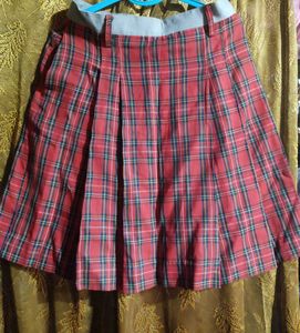Red Plaid Pleated Skirt
