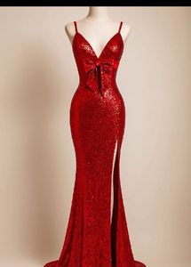 Red Sequin Gown with Bow
