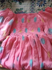 Pink Polka Dot Puff Sleeve Top