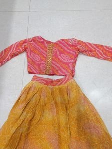 Lehenga Mustard Yellow N Top Orange 2/3 Years Girl