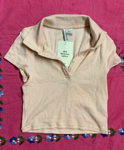 Peach Ribbed Polo Top