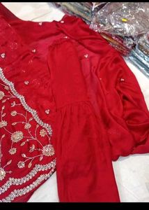 Red Embroidered Kurta Set