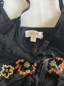 Floral Embellished Black Tank Top
