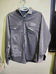 Graphic Print Gray Button-Down Shirt