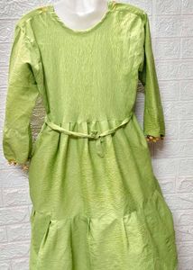 Green Dress With Red Embroidered Patch Work