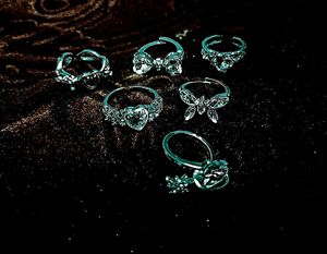 Assorted Silver PINK Toned Rings - Set of 6