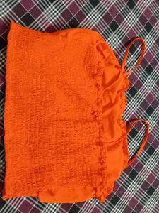 Orange Ruched Crop Top