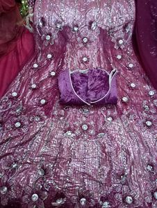 lengha saree with attached palla beautiful work