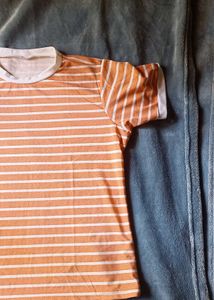 Casual Striped Printed Peach Top