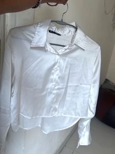 Zara White Satin Crop Top