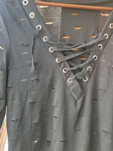 Gothic Cut Out Tie Up V-neck Top