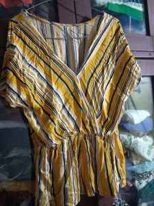 Striped V-Neck Blouson Top