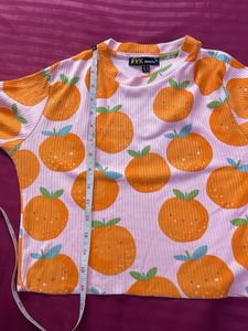 Orange Print Long Sleeve Top