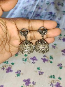 Silver Peacock Jhumka Earrings