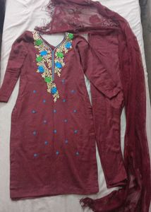 Elegant  kashmiri warm Maroon Embroidered pajami S