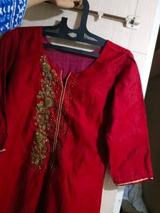 Red Embroidered Kurta