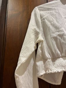 Zudio White Textured Crop Shirt