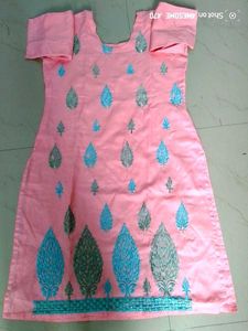 3 Embroidered Pink Gry White  Kurti