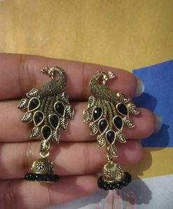Black Peacock Shaped Traditional Earrings