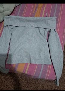 Gray Off-Shoulder Long Sleeve Top