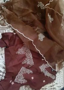 Elegant Brown Embroidered Salwar Suit