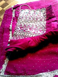 Purple Saree with Silver Border blouse size 44
