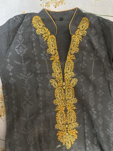 Grey And Mustard Kurta Set
