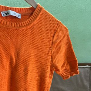Zara Orange Knit Cropped Top