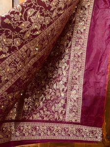 Silk saree in orange colour and wine mundani