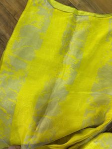 Yellow Organza Boat Neck Kurti