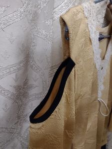 Cream And Blue Off Shoulder Top.