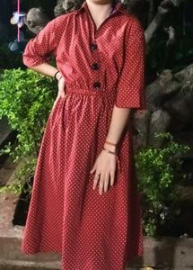 Retro Red Polka Dot Midi Dress