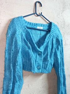 NEW Winter Cropped Knit Cardigan Blue 💙