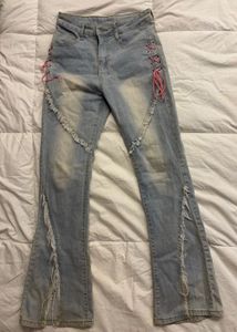 Lace Up Flared Jeans