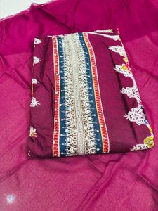 Purple Embroidered Dress Material