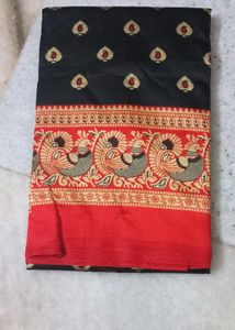 Elegant Black & Red Saree