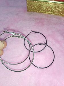 Combo Of Black &amp; Silver Hoop Earrings