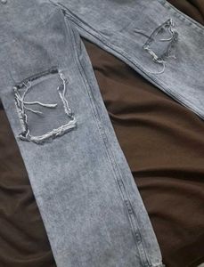 Grey Ripped Wide Leg Jeans
