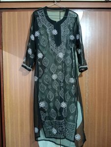 Trendy Black Kurti With White Embroidery