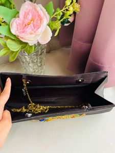 Embroidered Peacock Clutch