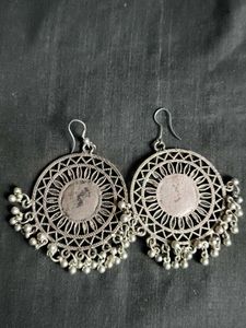 Silver-Toned Earring Set with Intricate Designs